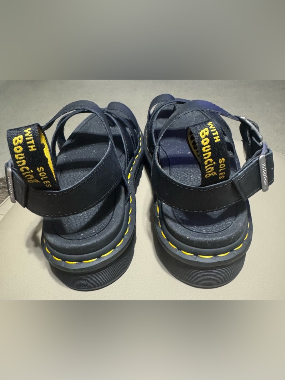 Dr. Martens Women Black Leather Sandals with Yellow Stitching - Picture 5 of 5
